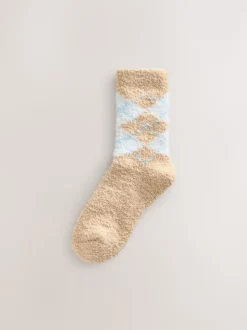Blue/Neutral Argyle Cosy Ankle Socks 2 Pack
