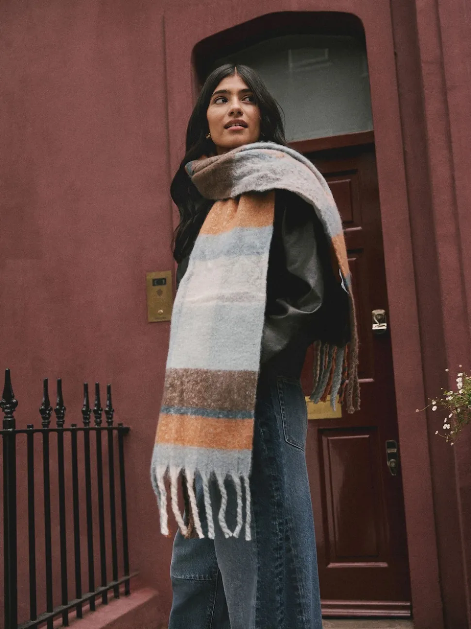 Blue/Orange Heavyweight Brushed Blanket Scarf