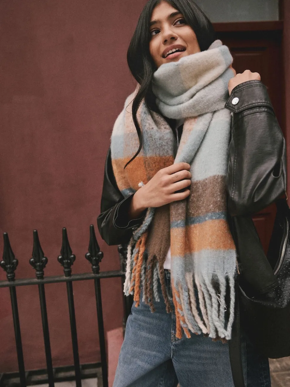 Blue/Orange Heavyweight Brushed Blanket Scarf