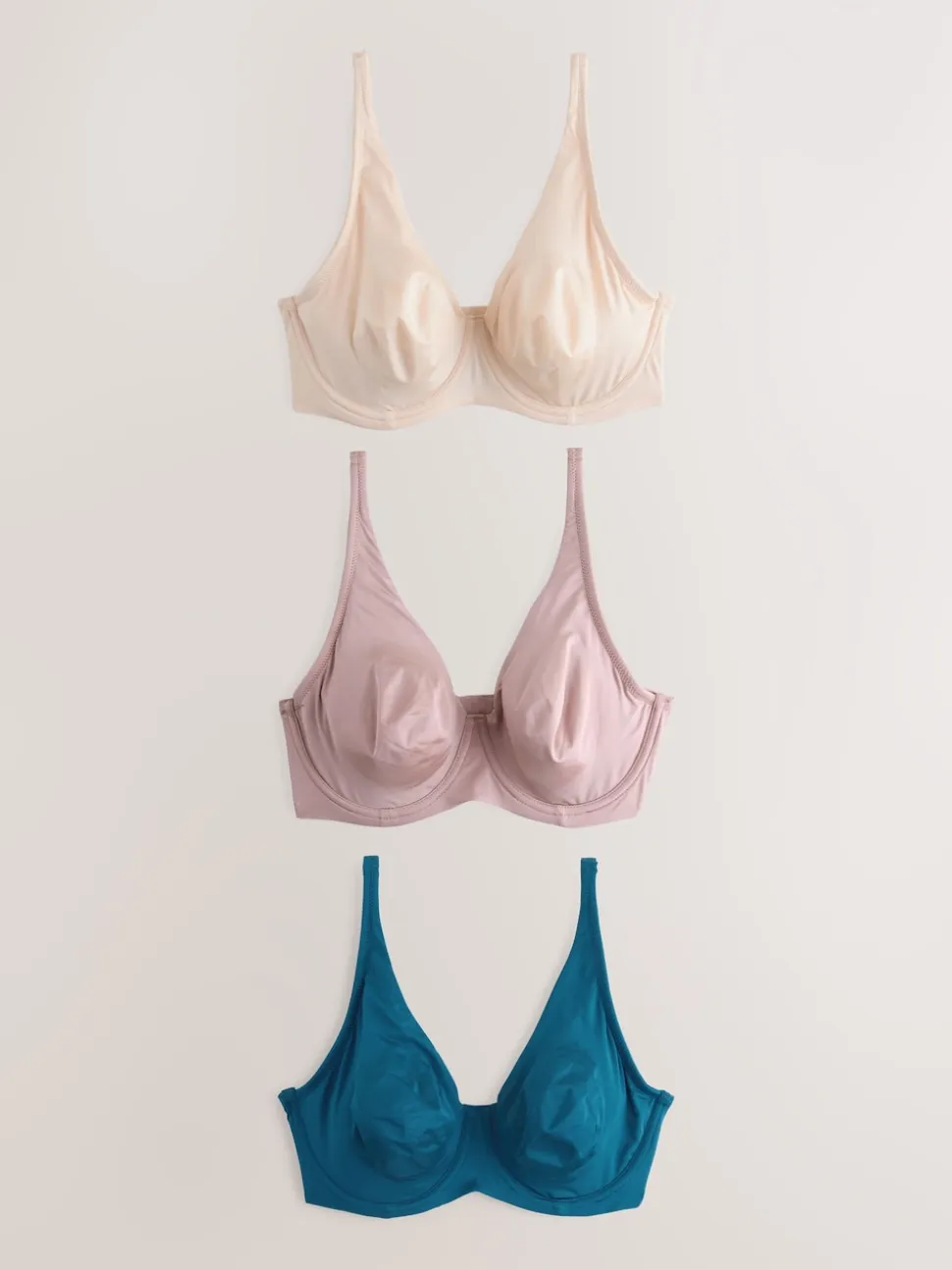 Blue/Pink/Cream Non Pad Full Cup DD+ Microfibre Smoothing Ultimate Comfort T-Shirt Bras 3 Pack