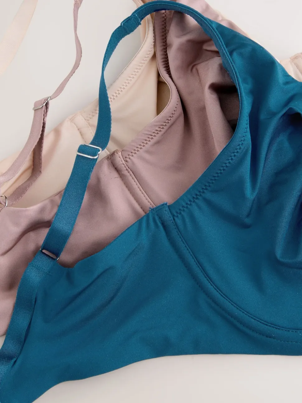 Blue/Pink/Cream Non Pad Full Cup DD+ Microfibre Smoothing Ultimate Comfort T-Shirt Bras 3 Pack