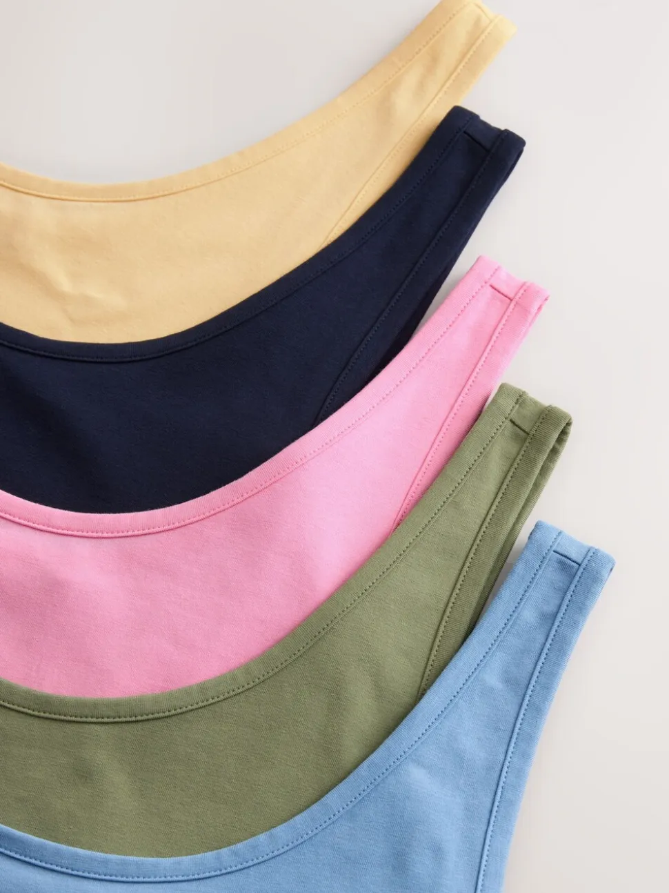 Blue/Pink/Sage/Oatmeal/Black Thick Strap Vests 5 Pack