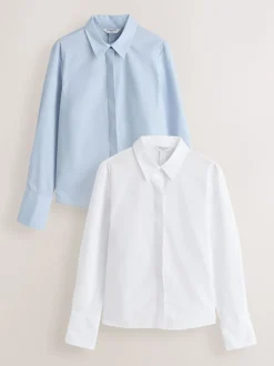 Blue/White Fitted Stretch Essential Long Sleeve Shirts 2 Pack