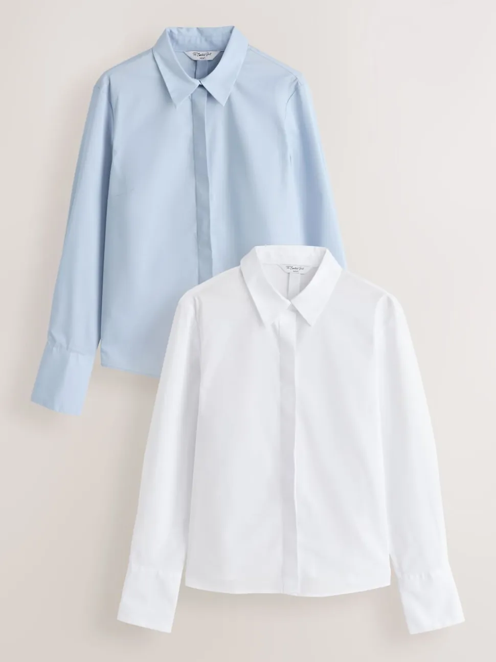 Blue/White Fitted Stretch Essential Long Sleeve Shirts 2 Pack