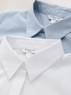 Blue/White Fitted Stretch Essential Long Sleeve Shirts 2 Pack