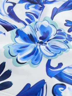 Blue/White Flora High Leg Bikini Bottoms
