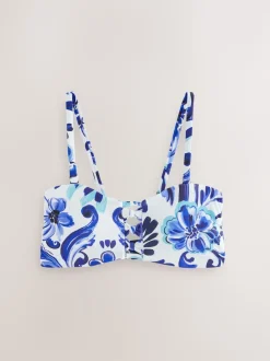 Blue/White Flora Non Wired Bandeau Bikini Top