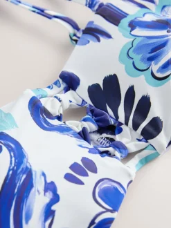 Blue/White Flora Non Wired Bandeau Bikini Top