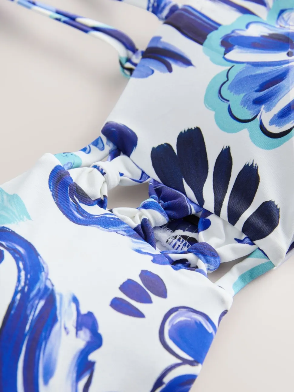 Blue/White Flora Non Wired Bandeau Bikini Top