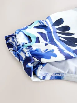 Blue/White Flora Roll Top Bikini Bottoms