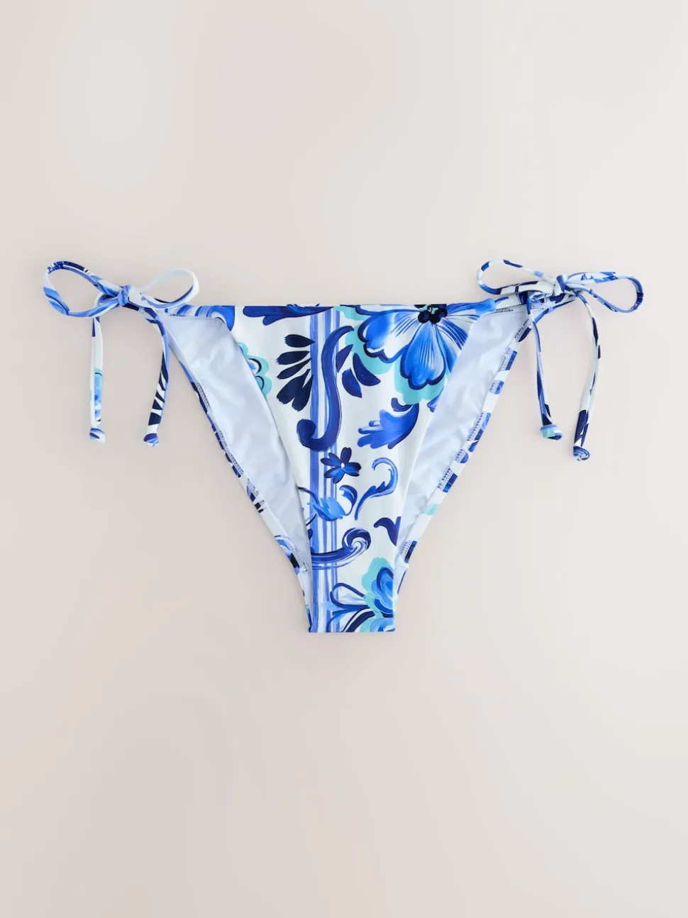 Blue/White Floral Tie Side Bikini Bottoms