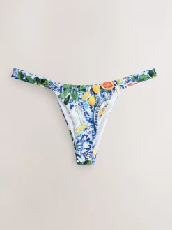 Blue/White Porcelain Sardine Print Tanga Bikini Bottoms