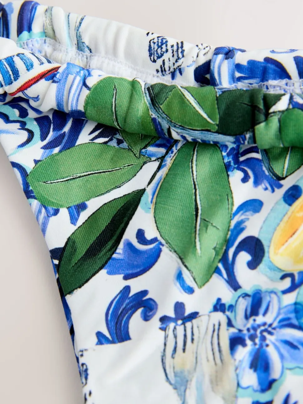 Blue/White Porcelain Sardine Print Tanga Bikini Bottoms