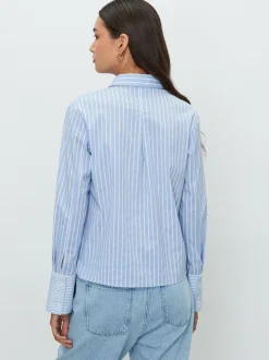 Blue/White Stripe Fitted Stretch Essential Long Sleeve Shirt