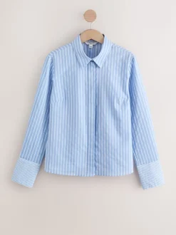 Blue/White Stripe Fitted Stretch Essential Long Sleeve Shirt