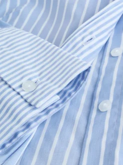 Blue/White Stripe Fitted Stretch Essential Long Sleeve Shirt