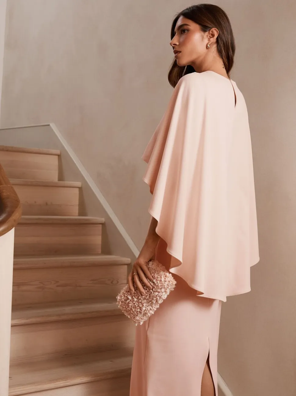 Blush Pink Cape Maxi Dress
