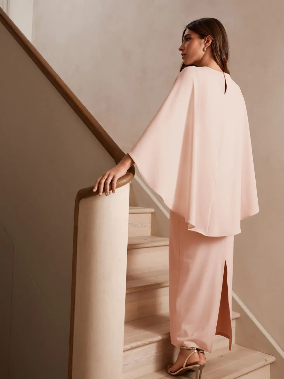 Blush Pink Cape Maxi Dress