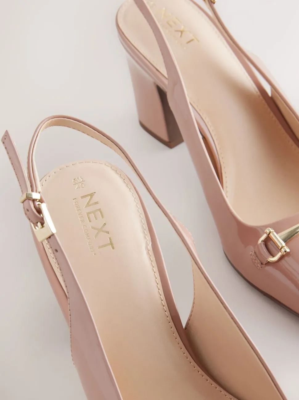Blush Pink Standard/Wide Fit Hardware Slingback Block Heels