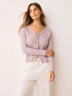 Blush Pink Thermal Base Layer Lace Trim Cardigan