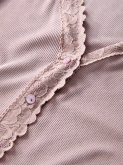 Blush Pink Thermal Base Layer Lace Trim Cardigan