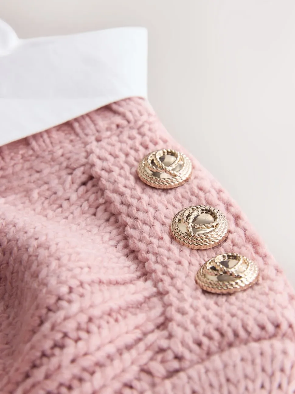 Blush Pink V-Neck Knitted Shirt Layer Look Jumper