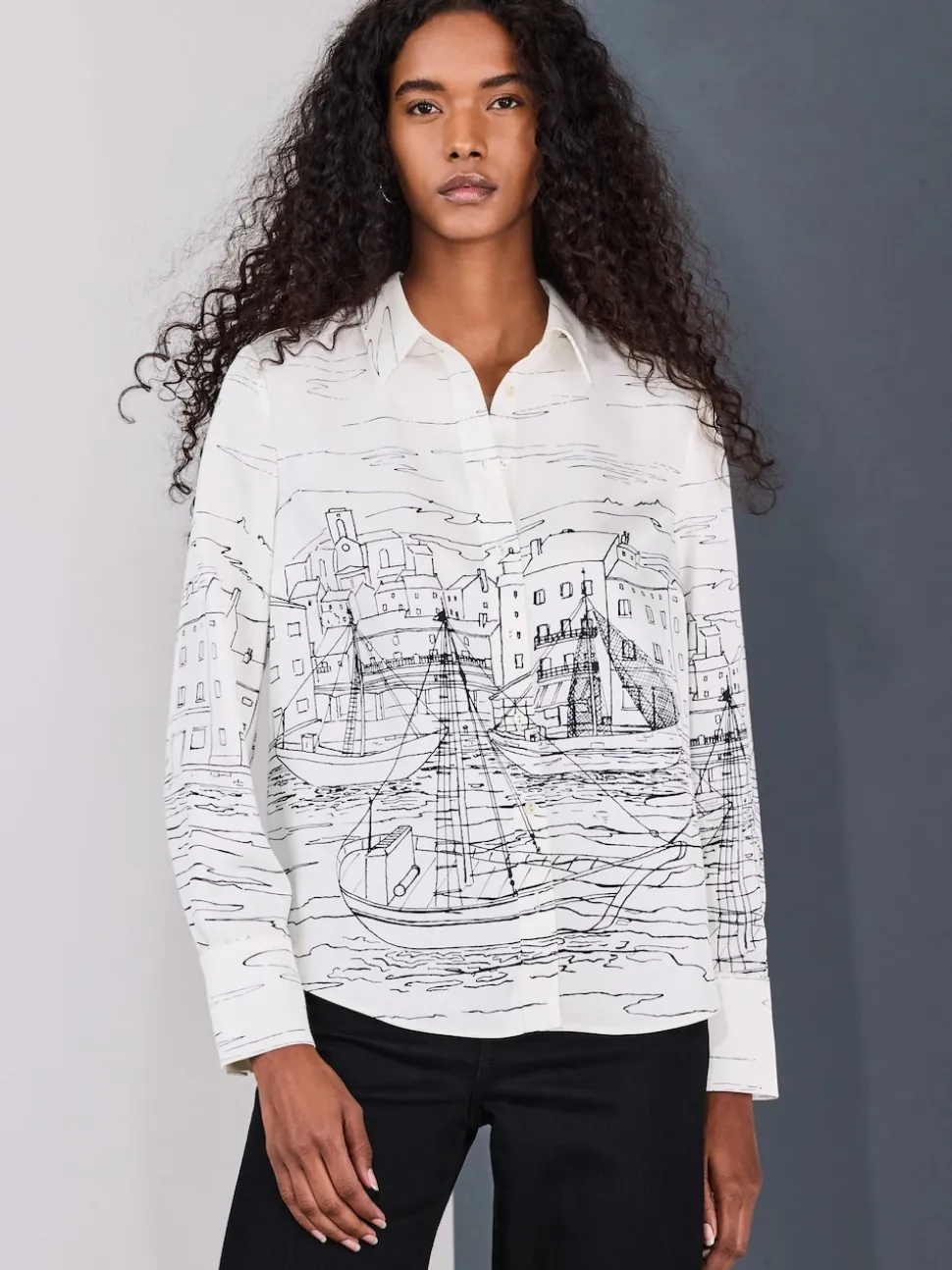 Boat Print Long Sleeve Shirt