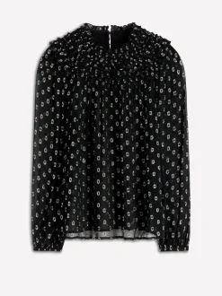 Boden Black Metallic Ruffle Collar Top