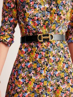 Boden Black Snaffle-Trim Leather Belt