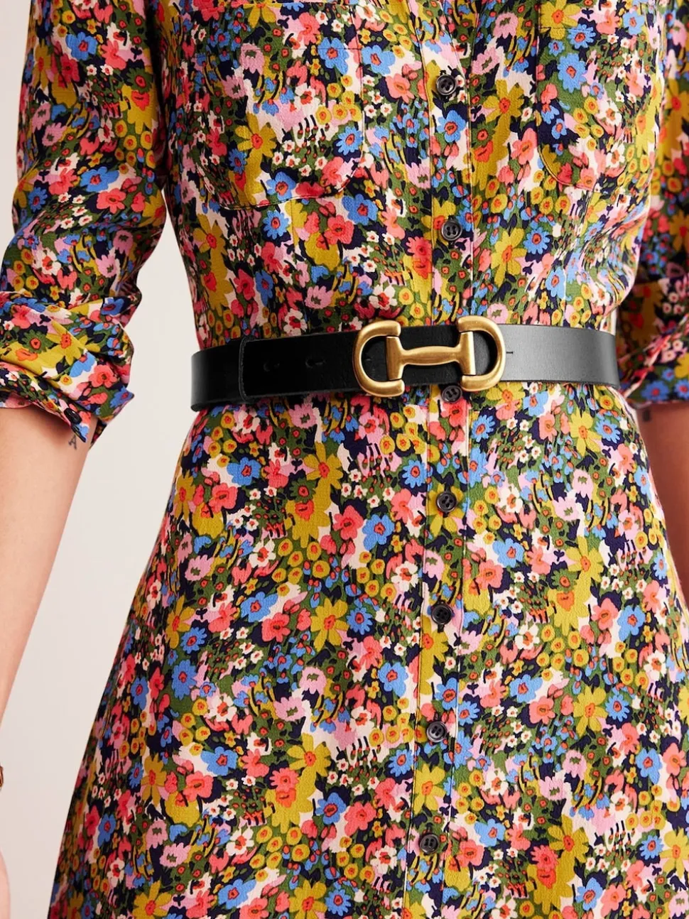 Boden Black Snaffle-Trim Leather Belt