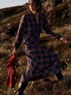 Boden Blue Cassie Check Tea Dress