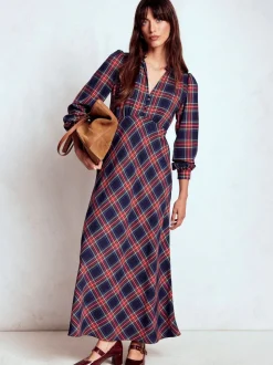 Boden Blue Cassie Check Tea Dress