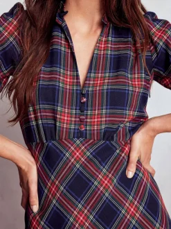 Boden Blue Cassie Check Tea Dress