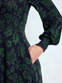 Boden Blue Ivy Smocked Midi Dress