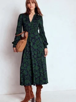 Boden Blue Ivy Smocked Midi Dress