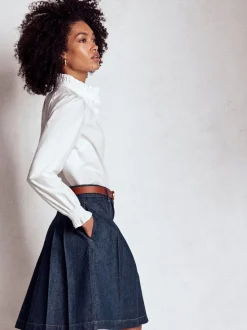 Boden Blue Pleated Denim Skirt