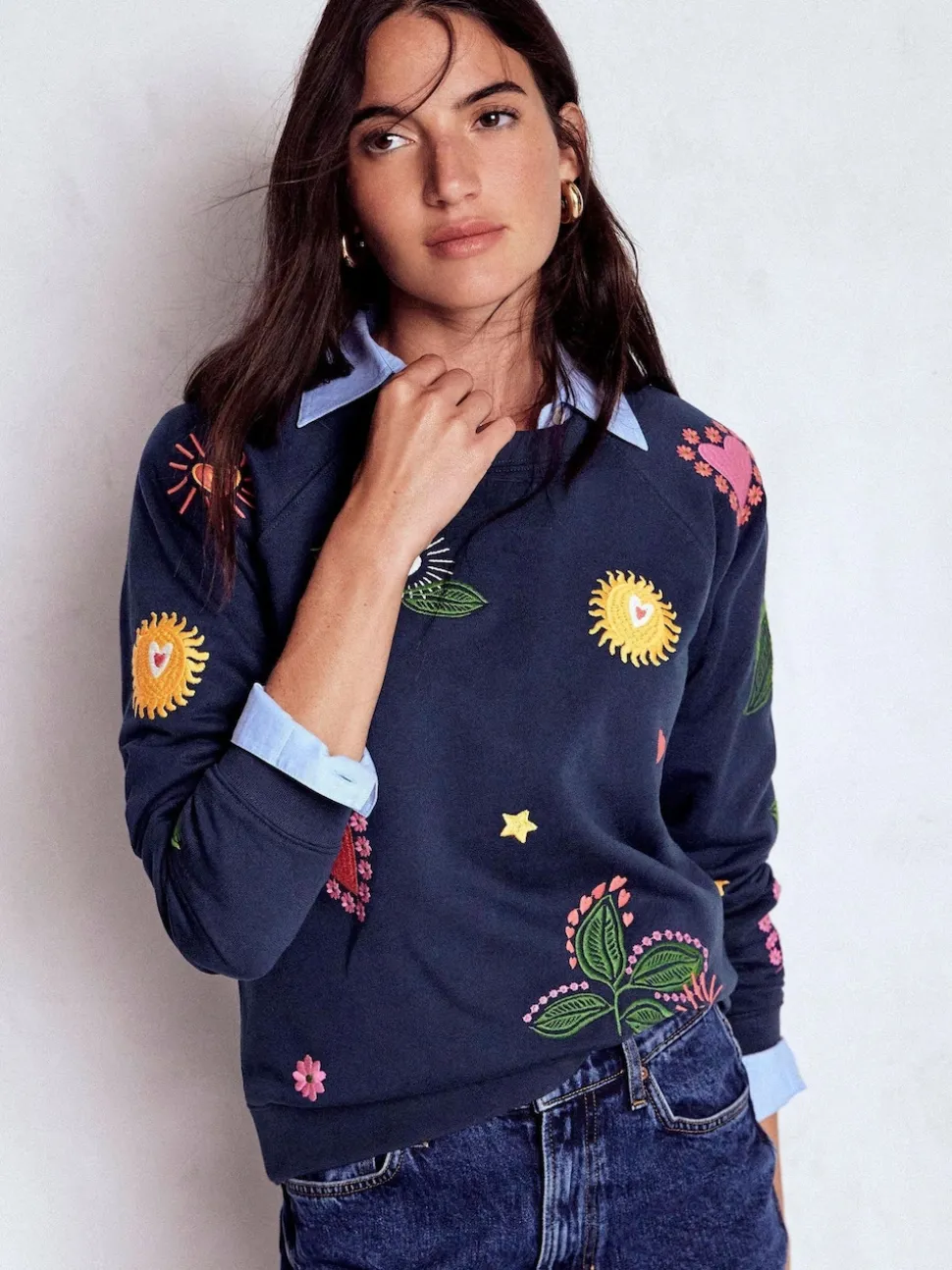 Boden Blue Rosa Embroidered Sweatshirt