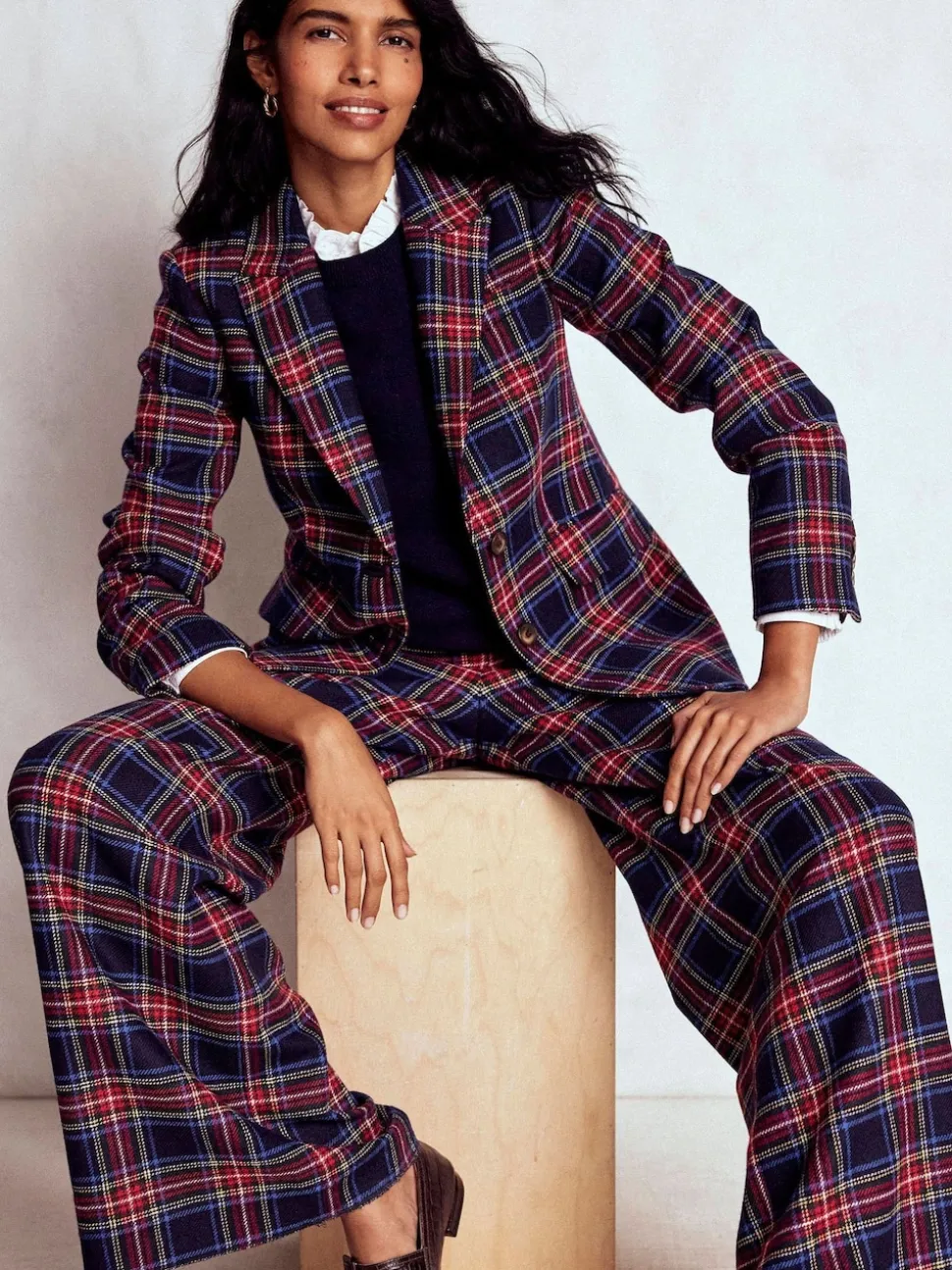 Boden Blue Stamford Wool-Blend Check Blazer