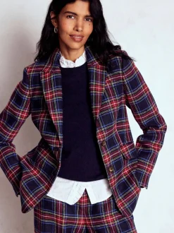 Boden Blue Stamford Wool-Blend Check Blazer