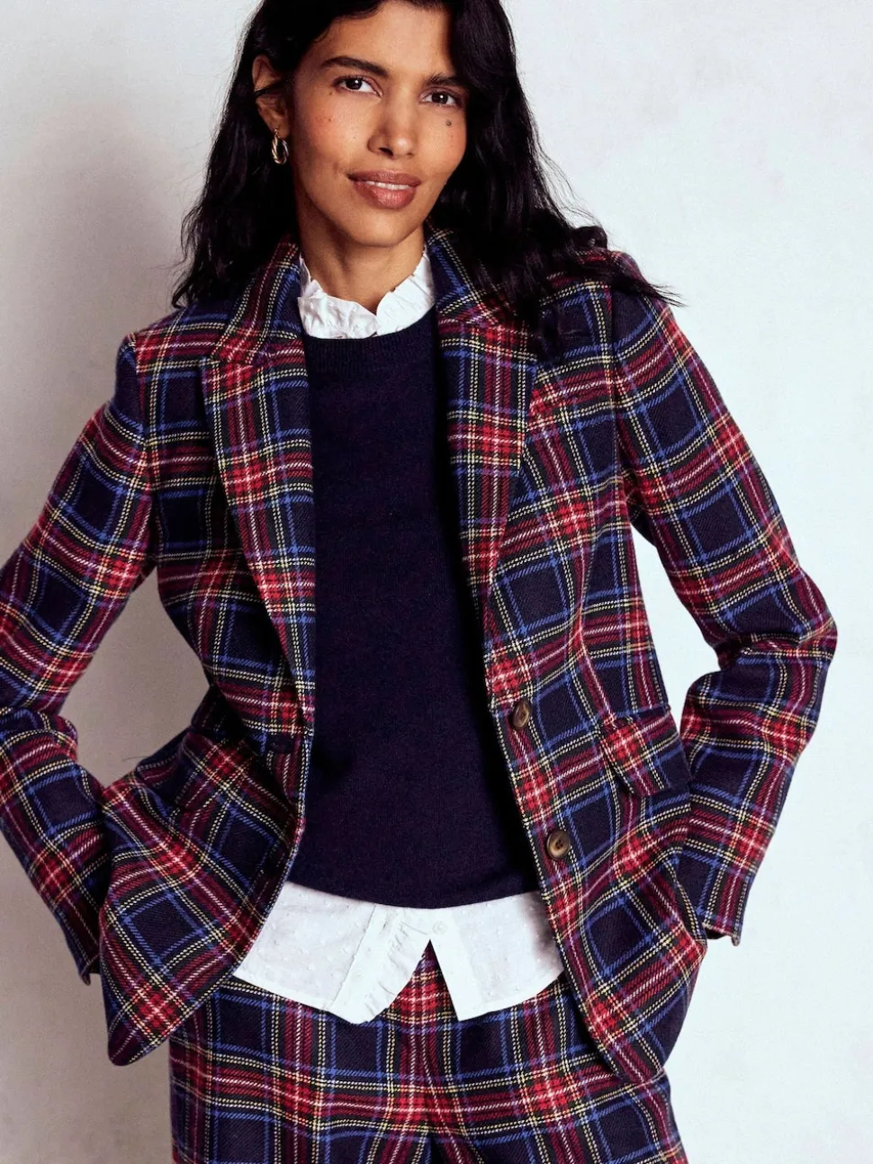 Boden Blue Stamford Wool-Blend Check Blazer