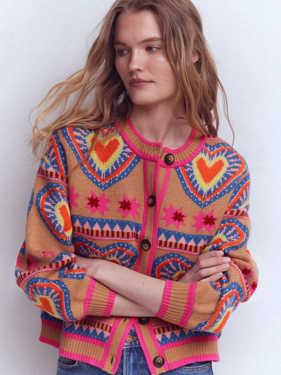 Boden Cream Abi Jacquard Cardigan