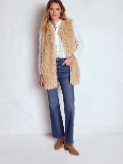 Boden Cream Faux Fur Long Gilet