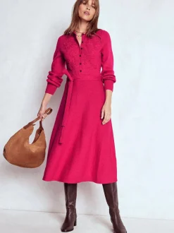 Boden Pink Lace Insert Knitted Midi Dress