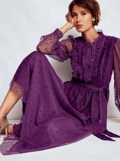 Boden Purple Tulle Ruffle Maxi Dress