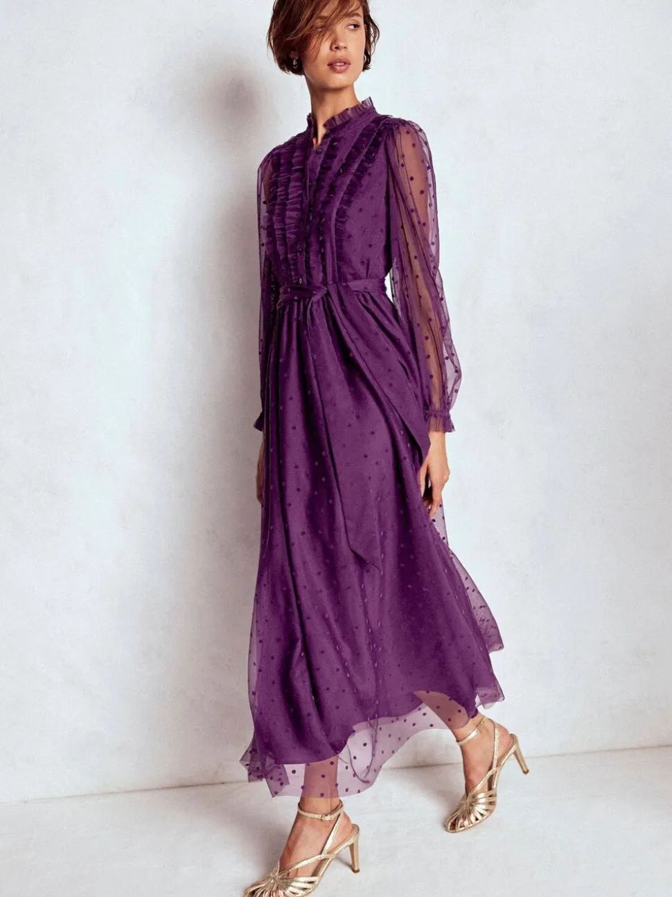 Boden Purple Tulle Ruffle Maxi Dress