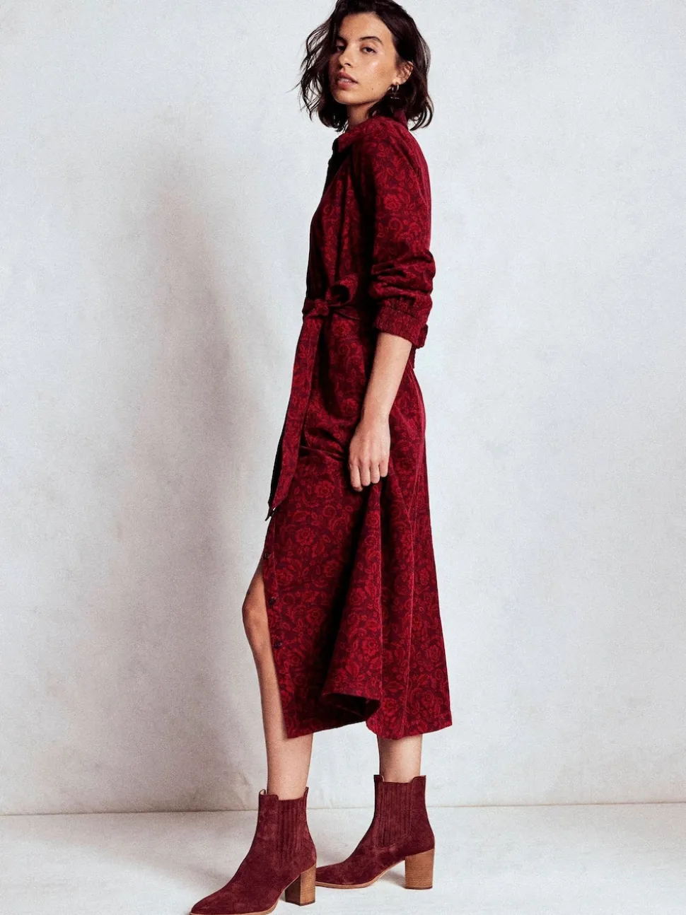 Boden Red Clara Cord Midi Dress