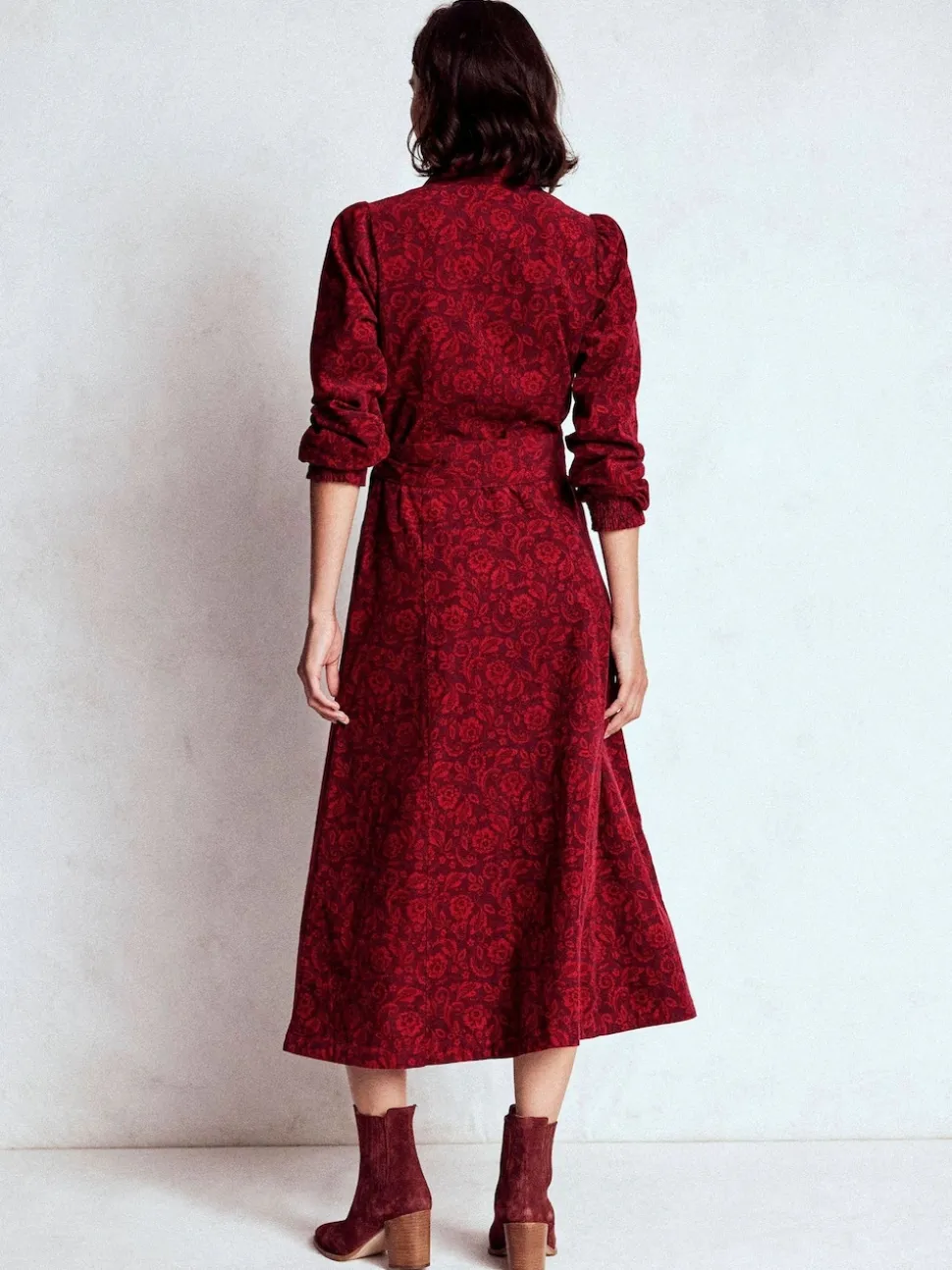 Boden Red Clara Cord Midi Dress
