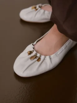 Bone Forever Comfort® Leather Ruched Charm Ballet Flats