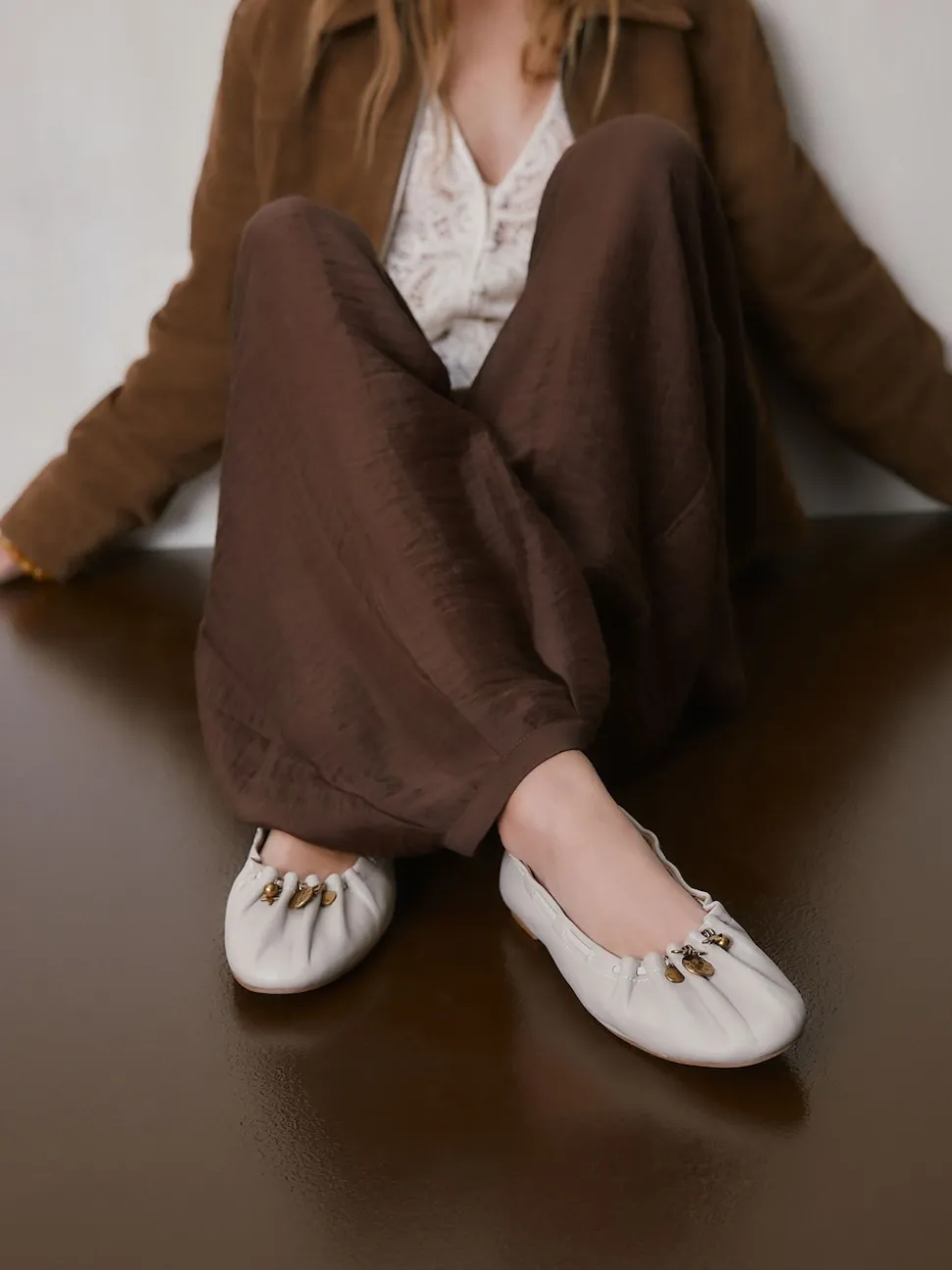 Bone Forever Comfort® Leather Ruched Charm Ballet Flats