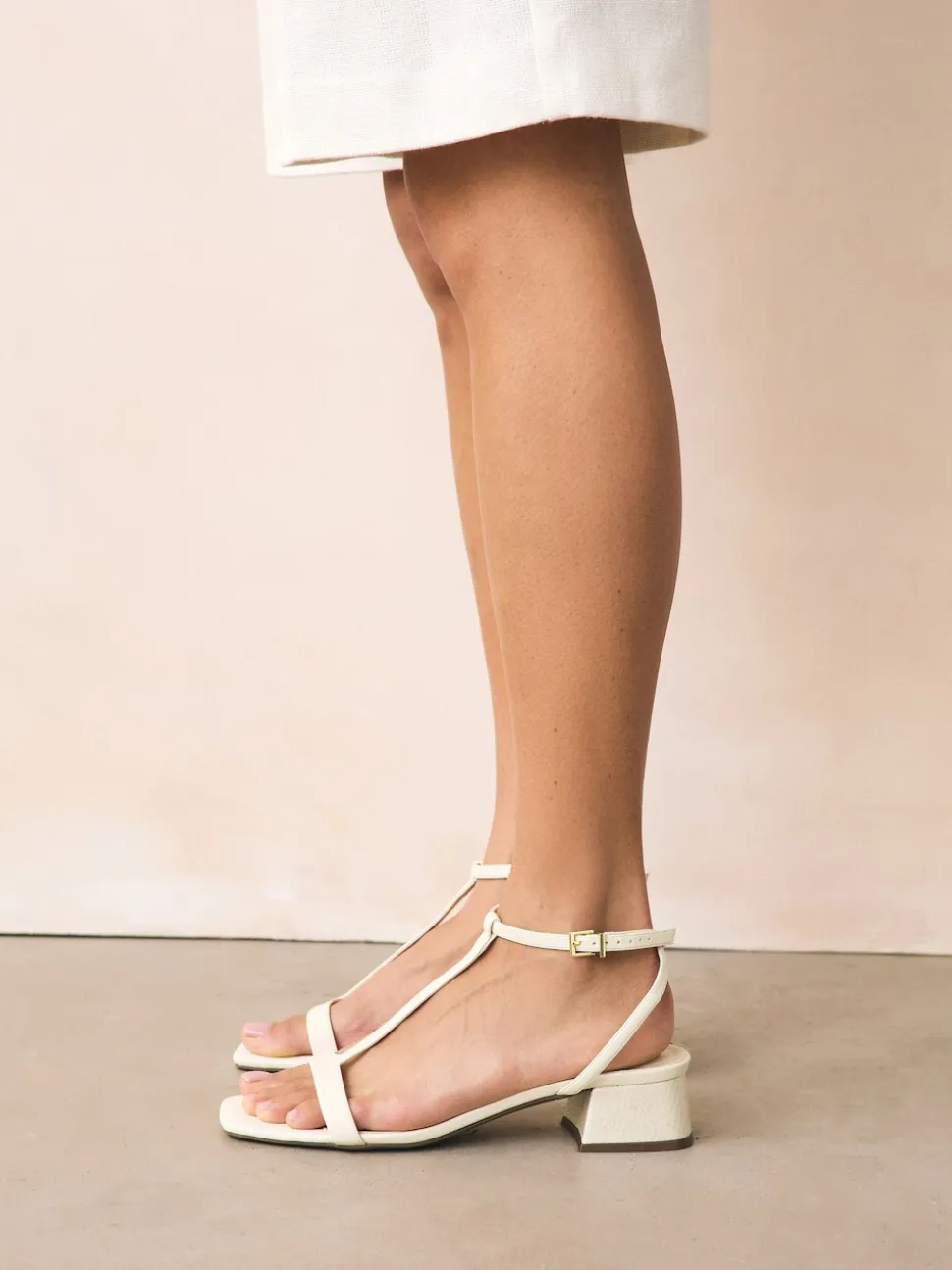 Bone Standard/Wide Fit Forever Comfort® Low Block Strappy Sandals
